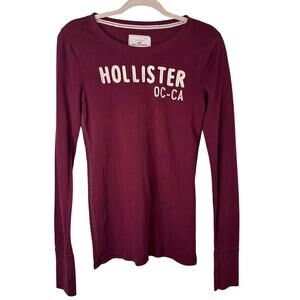 Lg Y2K VTG Hollister Long Sleeve T-Shirt Red Cuffed Sleeves Embroidered Cali 00s